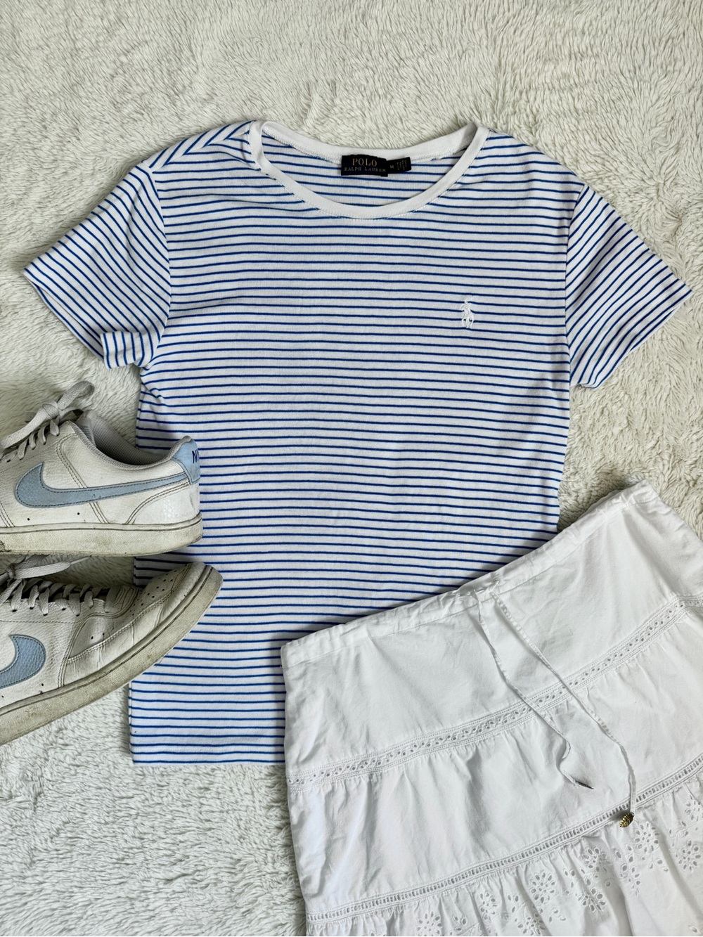 Blue and White Striped Polo Ralph Lauren Short Sleeve Tee
